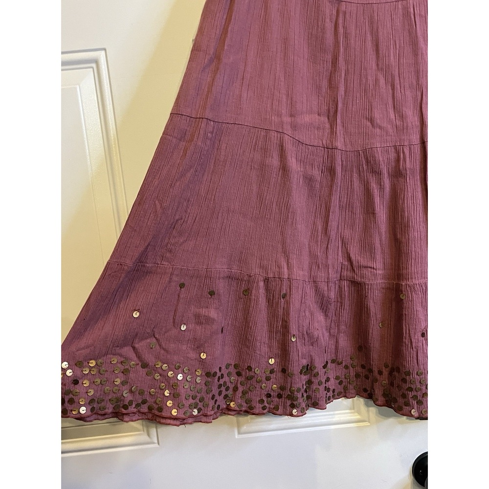 Vintage Y2K dELiA*s Women's Dusty Pink Cotton Tiered Midi Skirt Sequin Size M - Picture 2 of 7